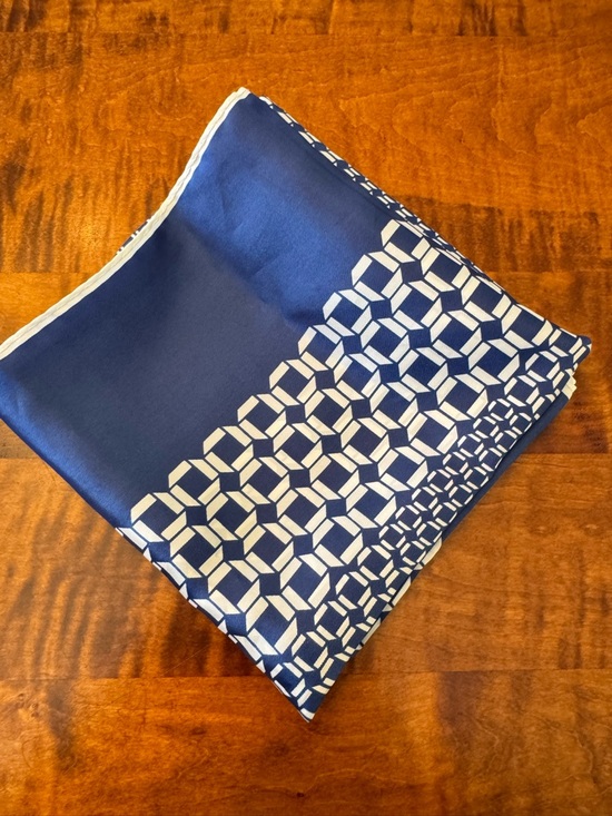 Jean Caseeere Navy and White Geometric Silk Scarf - Picture 9 of 9